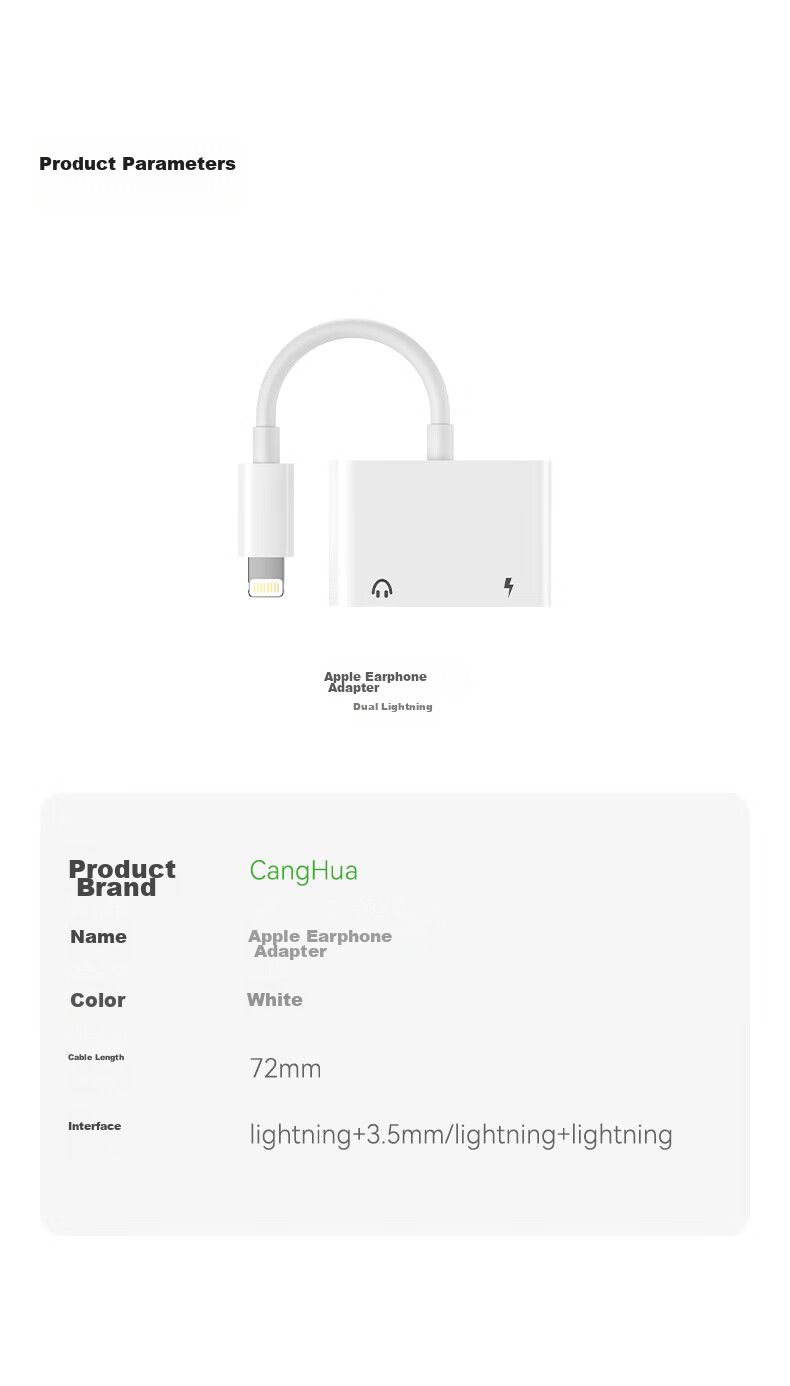 CangHua, Apple Earphone Adapter Two-In Charging And Music Listening, IPhone 14/13/12 Pro/11/8 Audio Converter, Live Streaming And Calling, Dual Lightning Interface 14
