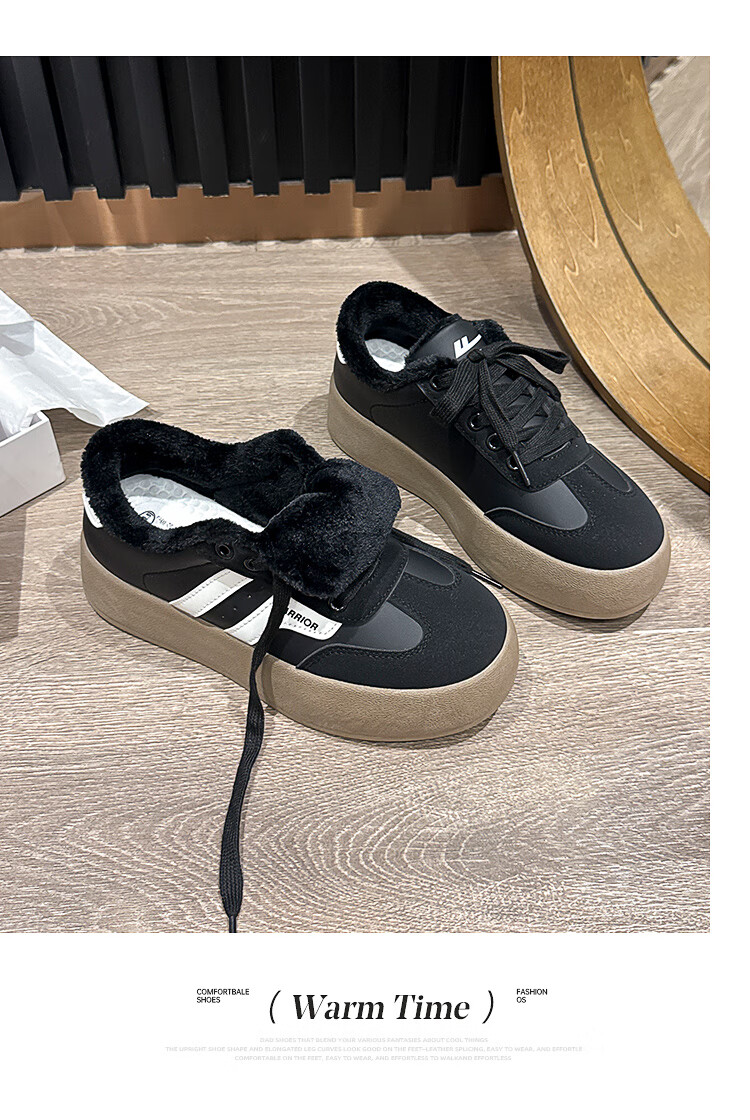 Warrior Official Women's Fleece-Lined Training Shoes 2026 Spring Summer Warm Sports Shoes Black White Size 37 19