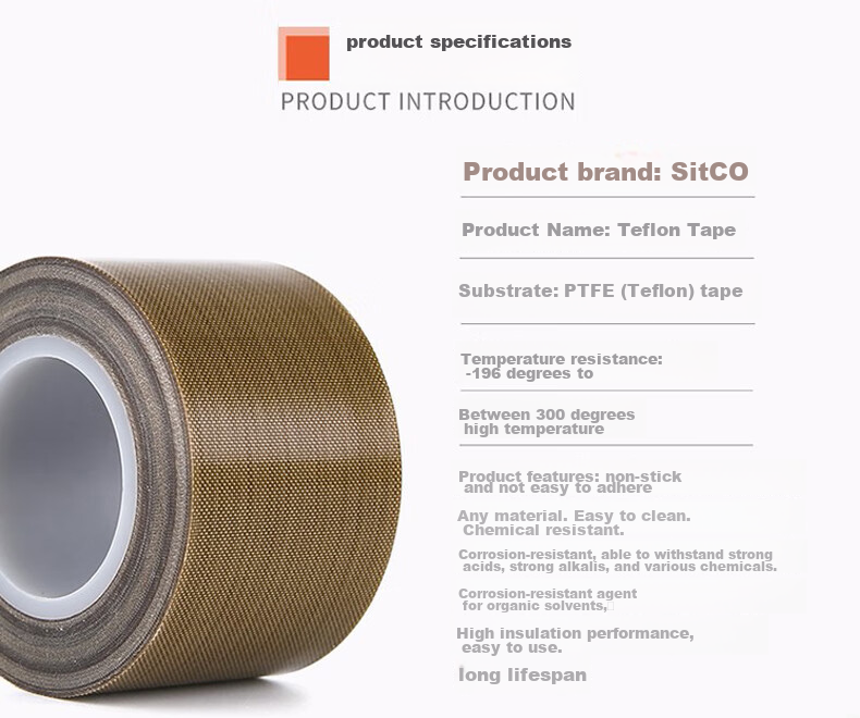 Sitoo High-Temperature Resistant Tape, Teflon Insulation Tape, Teflon Electrical Insulation Tape, 300°C Sealing Machine Specialized Tape, 50mm*10m, 1 Roll 2