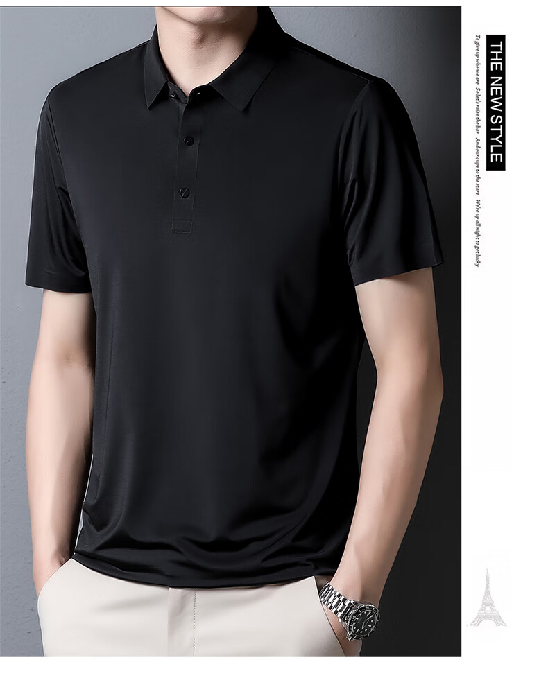 ROMON Short-Sleeve Polo Shirt for Men, Ice Silk High-Elastic Cool Feeling, Middle-Aged And Young Summer Business Solid Color Top A28 9