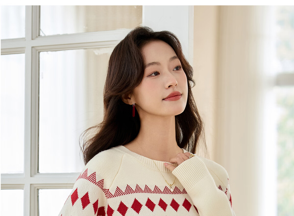 PinCai Knitted Sweater for Women, Round Neck, Retro And Gentle, Suitable for Outdoor Wear, Christmas Style, Lazy And Soft Knit Sweater P144Z9008 37