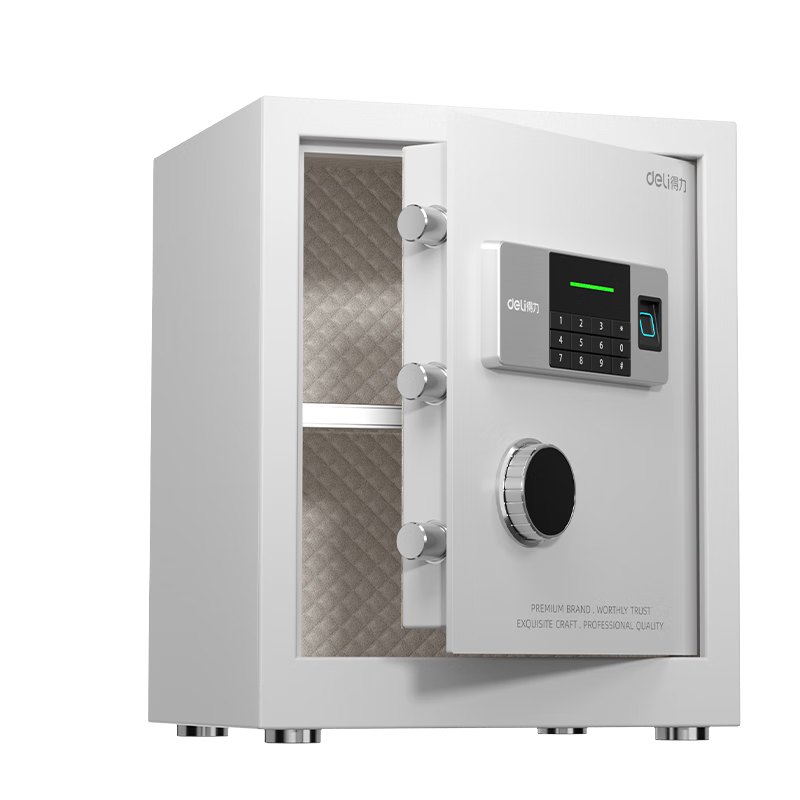 Deli Home Safe Box with Fingerprint Lock, 45cm Yao Zhen Model, All-Steel Anti-Theft Portable Mini Safe Can Be Used As Bedside Table, AE620 White