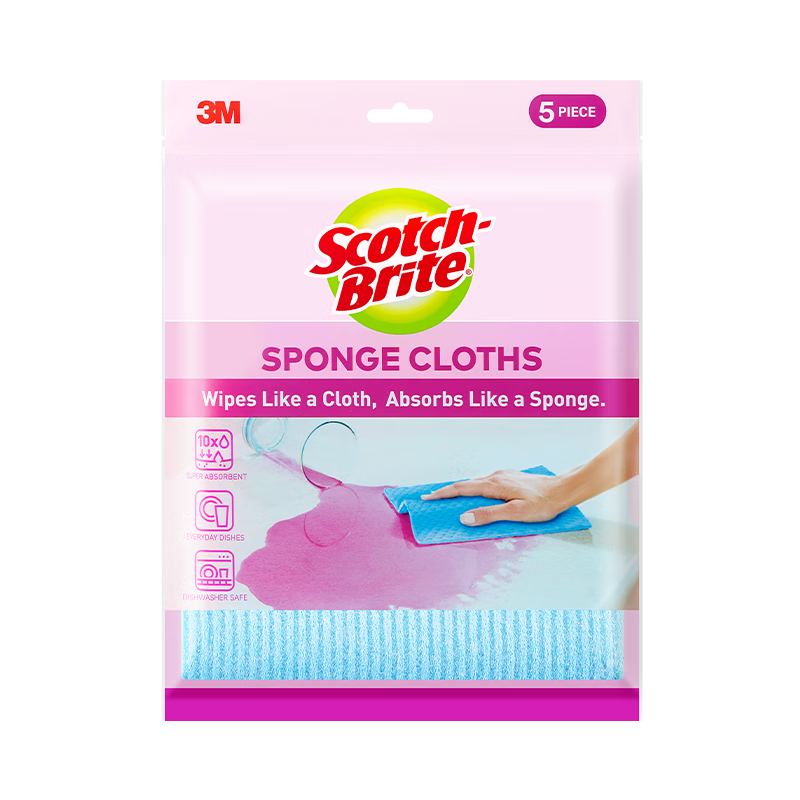 3M Scotch-Brite Imported Wood Pulp Cotton Cleaning Cloths 20x18cm 5-Pack Super Absorbent Dishwashing and Non-Greasy Scrub Cloths