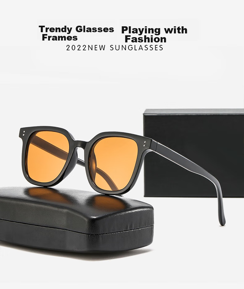 LESCA LUNETIER Vintage Gm Tea-Colored Sunglasses for Men, Driving Orange-Yellow Glasses for Women, Fashionable Round Face Sunglasses, Sunset Orange 5