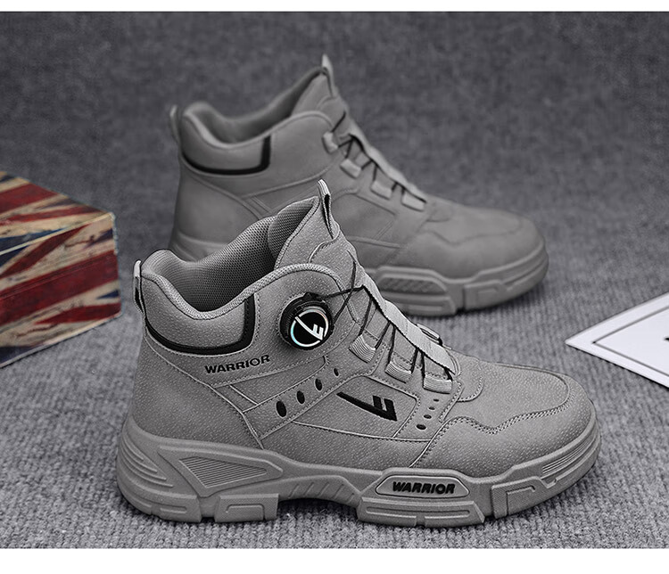 Huili (Warrior) Men's Boots, Casual Martin Boots, Outdoor Shoes for Men, Work-Style Men's Shoes F838M, Gray, Size 42 16
