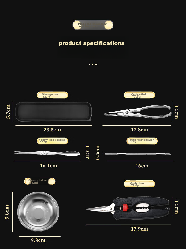 Guangyi Crab Eight-Piece Set, Cracking Tools, Stainless Steel Crab Needles, Crab Peeling Pliers, Crab Knife, 9-Piece Set GY8909 13
