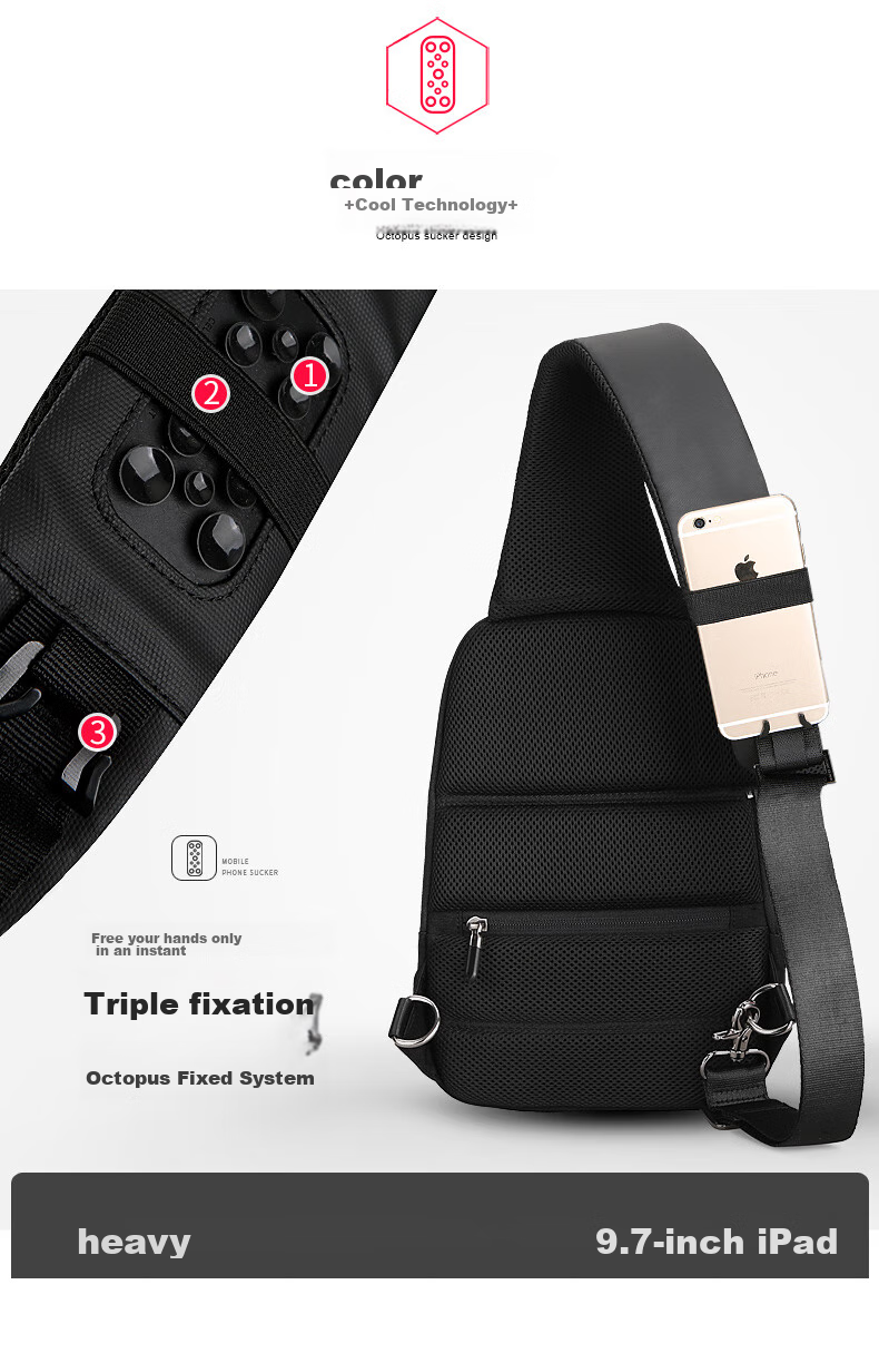 MARK RYDEN Chest Bag, Men's Crossbody Bag, Sports Trendy Shoulder Bag, Small Backpack, 9.7-Inch IPad Bag, MR7056, Elegant Black 5