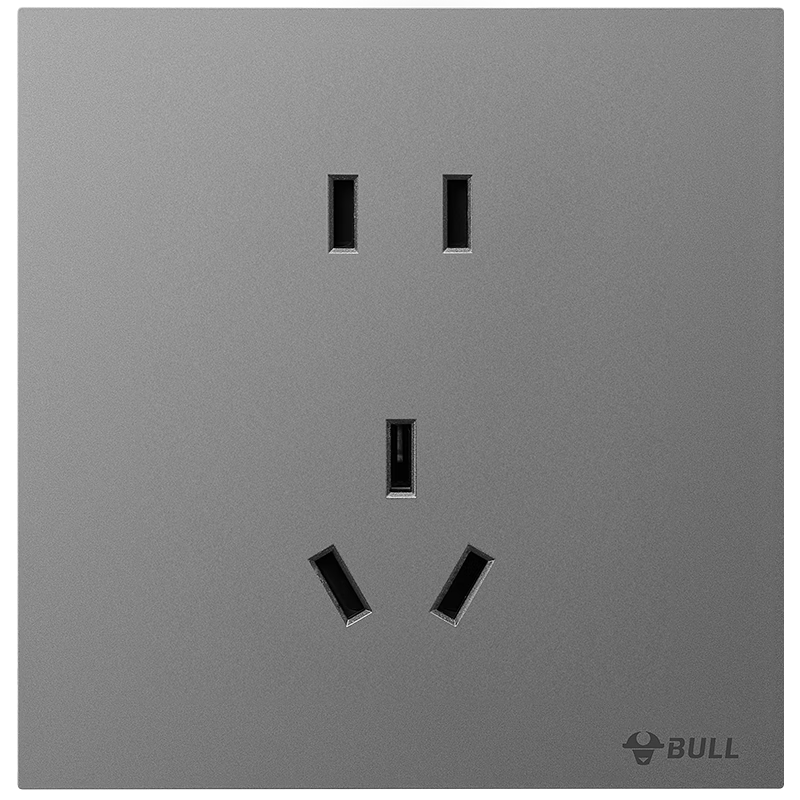 BULL Switch Socket G57 Butterfly Ultra-Thin Series, 10A Standard Five-Hole Socket, Large Panel G57Z223, Distant Mountain Gray, Concealed Installatio