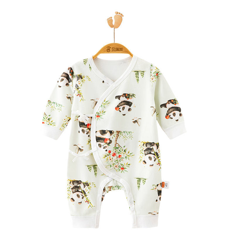 Babyprints Cotton Baby Romper, Newborn Clothes, Class A Underwear, Full Moon Crawling Suit, Baby Belly Protection Onesie, Green, Size 59