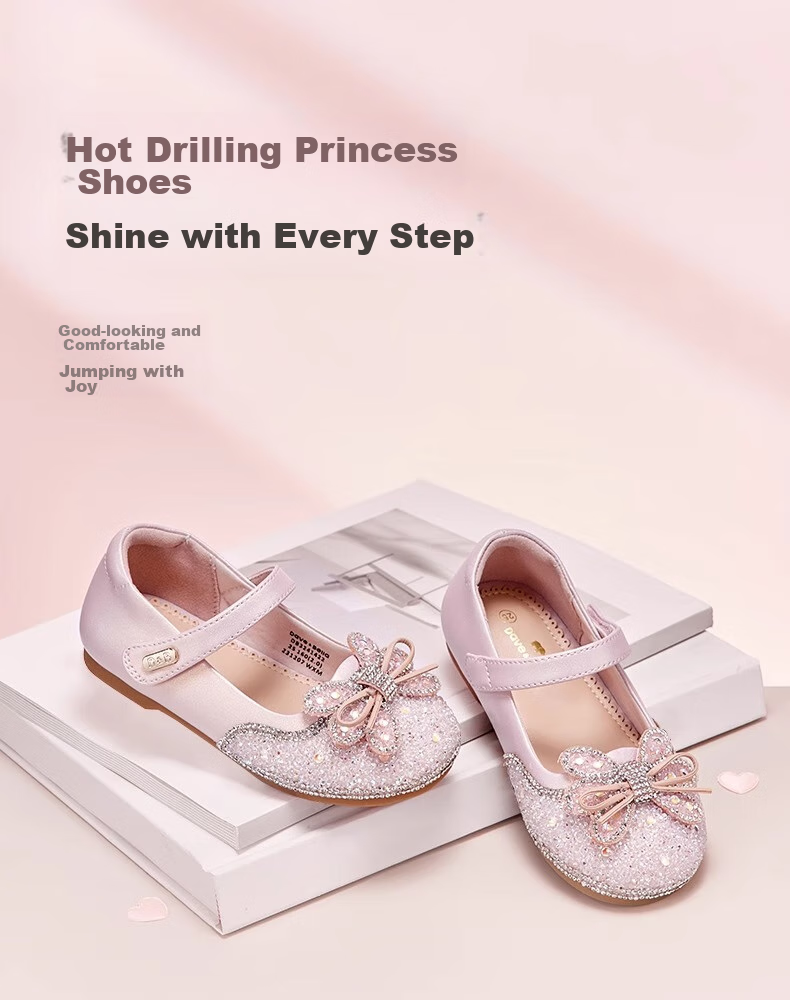 DAVE & BELLA Children's Leather Shoes, Girls' Princess Shoes, Sparkling Crystal Shoes, Spring And Autumn Baby Performance Shoes 1
