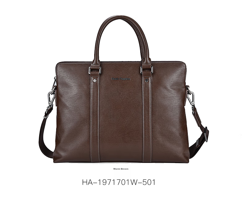 Hush Puppies Briefcase for Men, Top-Grain Leather, Shoulder Crossbody Handbag, Men's Business Laptop Bag, Father's Day Gift for Boyfriend, Black 17