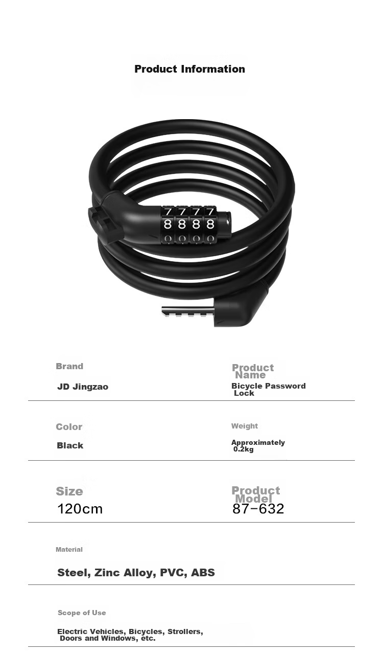 JD Original [120cm Extended Anti-Theft] Bicycle Lock with Four-Digit Combination, Electric Scooter Anti-Theft Bike Lock 9