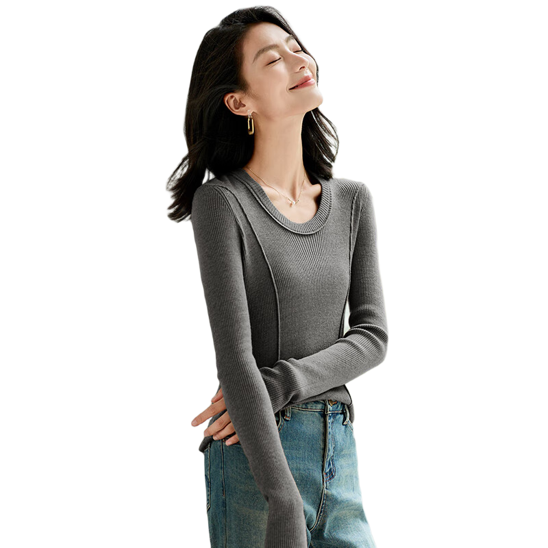 Chushen Chunqiu Women's Knitwear Wilderness Melard Fashion Versatile Round Neck Basic Knit Top S143Z3020