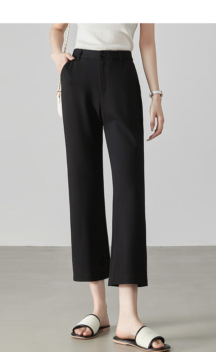 Dme [Cangrou Slim Pants] Spring And Autumn 320G Roman Fabric Three-Quarter Flared Pants Women's Casual Pants, Black, S 1