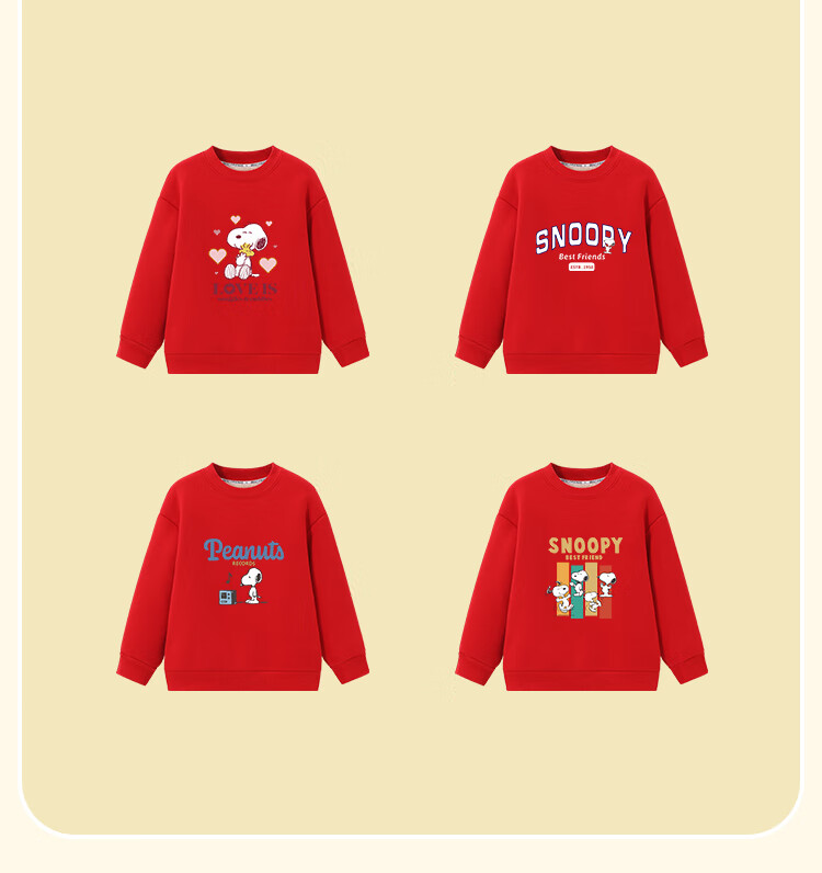 SNOOPY Children's Clothing Fleece-Lined Thick Warm Sweatshirt Red New Year Outfit Winter Happy Dog Big Red 14
