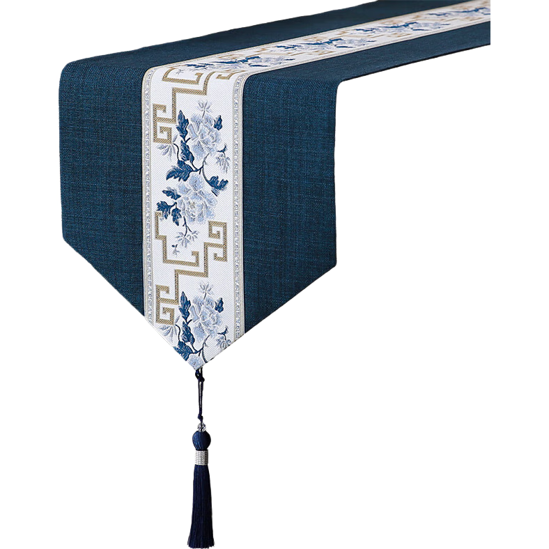AVIVI Table Runner, Chinese-Style Tablecloth, Coffee Table Cloth, Long Tea Mat, Tea Table Fabric, Dining Table Mat, 33*240 Cm, National Color Radiance Blue