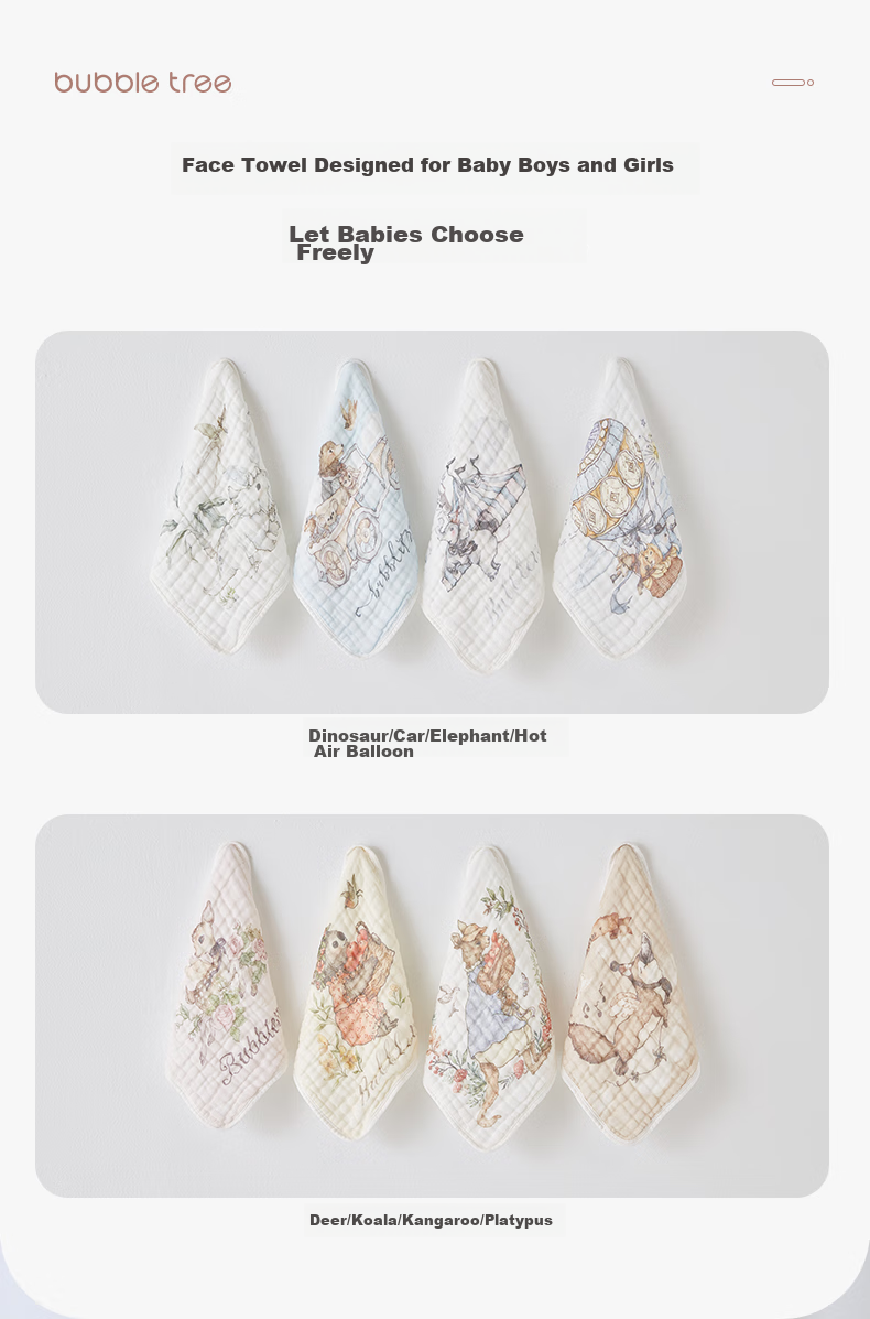 BUBBLE TREE Baby Drool Bib, Newborn Bamboo Cotton Ultra-Soft Small Square Towel, Infant Children's Face Wipe 5