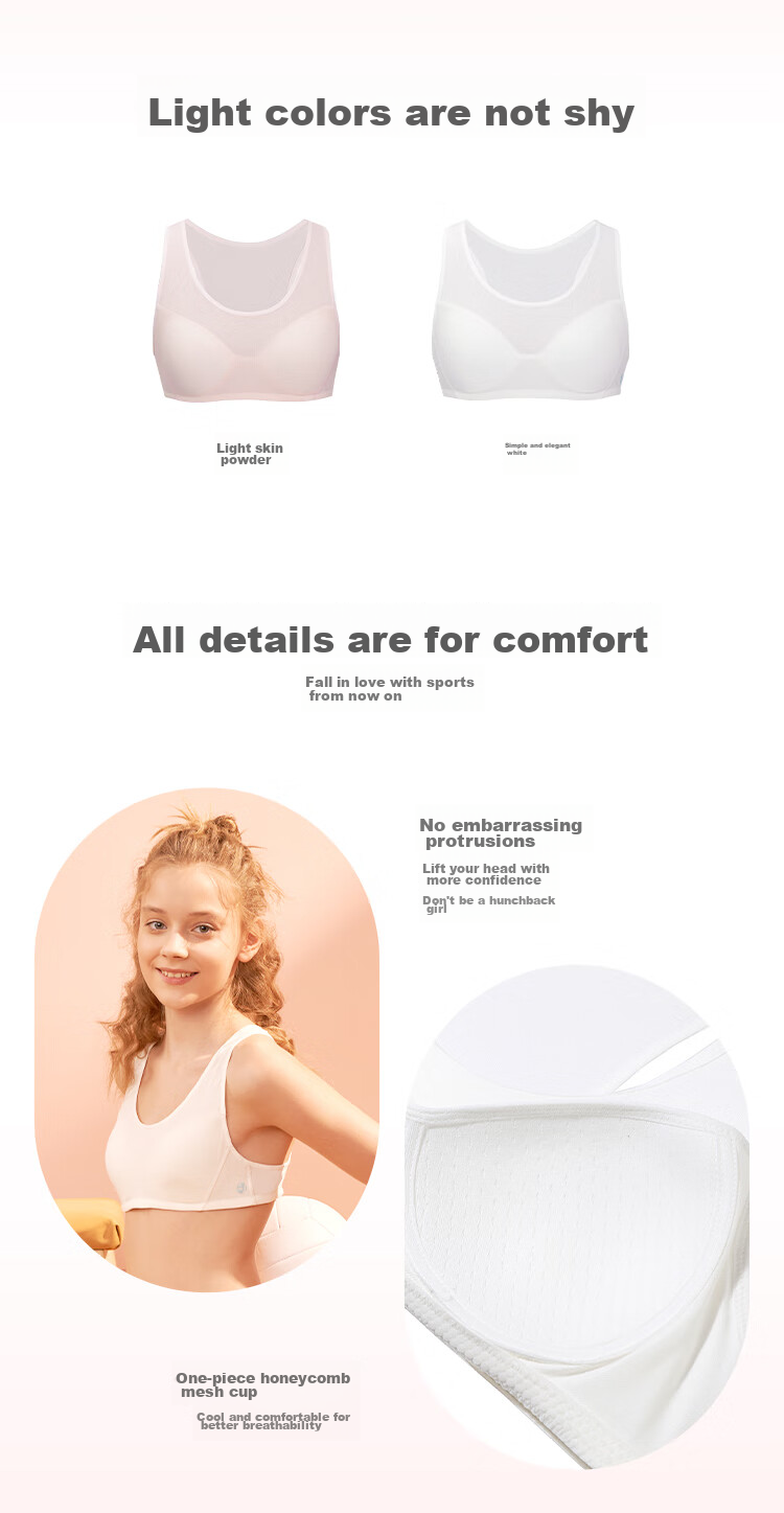 Aimer Junior Sports Bra Three-Stage Vest-Style Training Bra for Girls' Development, Mesh Fabric AJ1158593 White 165 2
