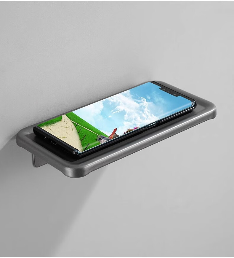 Huxiansen Gun Gray Bathroom Phone Holder, No Drilling Required, Toilet And Bathroom Space Aluminum Storage Rack, Hotel Restroom Storage Tray 7