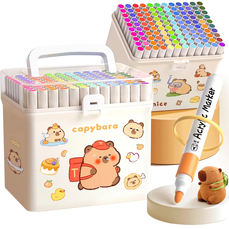 Shuxing 48-Color Capybara Acrylic Markers for Elementary School Students And Art Majors, Waterproof Paint Pens, Watercolor Pens, Kindergarten Highlighters, Children's Gift, Birthday Present for Girls, Set of Water-Based Markers