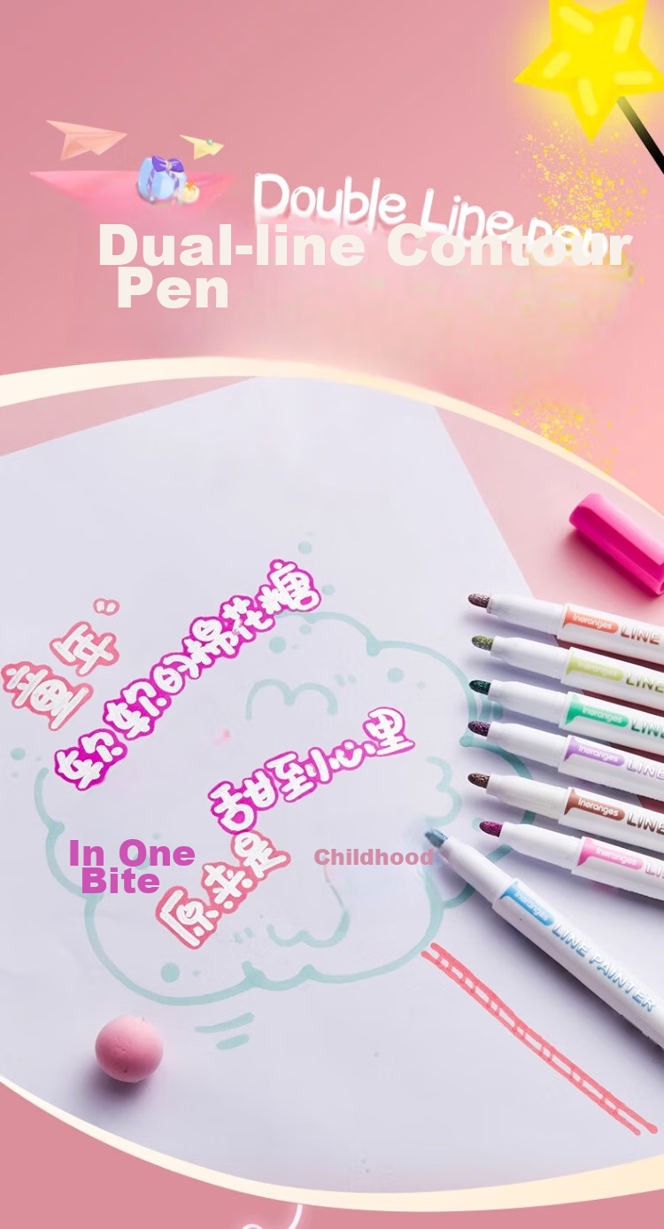 Liupintang Dual-Line Outline Pen Colorful Marker Set for Note-Taking, Student Use, Multi-Color Hand-Drawing Journaling, Specialized Highlighters, Dual-Color Pens for Outlining, Hollow Three-Dimensional Dreamy Glowing Pens 4