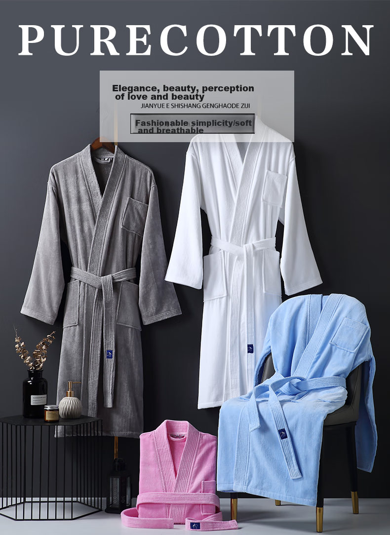 Zhuyibai Bathrobe, Pure Cotton Thick Terry Cloth Bath Towel Fabric, Unisex Sleepwear Robe, White, Size L 1