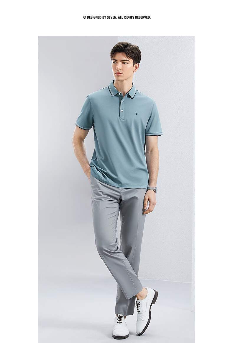 SEVEN [Silk Cotton Blend] Short-Sleeve Polo Shirt with Collar for Men, Spring And Summer Business Casual Men's Top 13