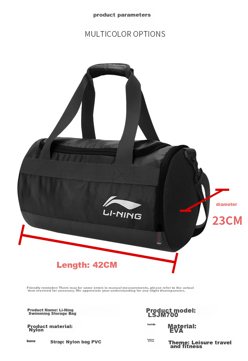 Li-Ning Swimming Bag Beach Water Storage Waterproof Pouch with Dry And Wet Separation for Men And Women, Model 700-1, Black 2