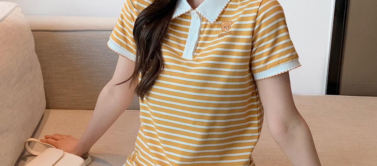Halo Queen Women's Summer Polo Collar Short Sleeve T-Shirt, Casual Loose Versatile Collared Striped Top H143T1597 8