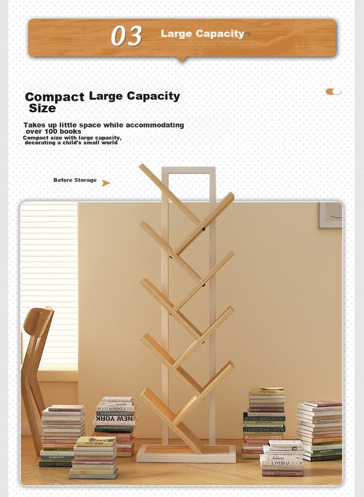Anerya Tree-Shaped Bookshelf, Floor-Standing Solid Wood Storage Rack, Creative Steel-Wood Multi-Layer Bookcase for Home And Students, 8 Tiers 4