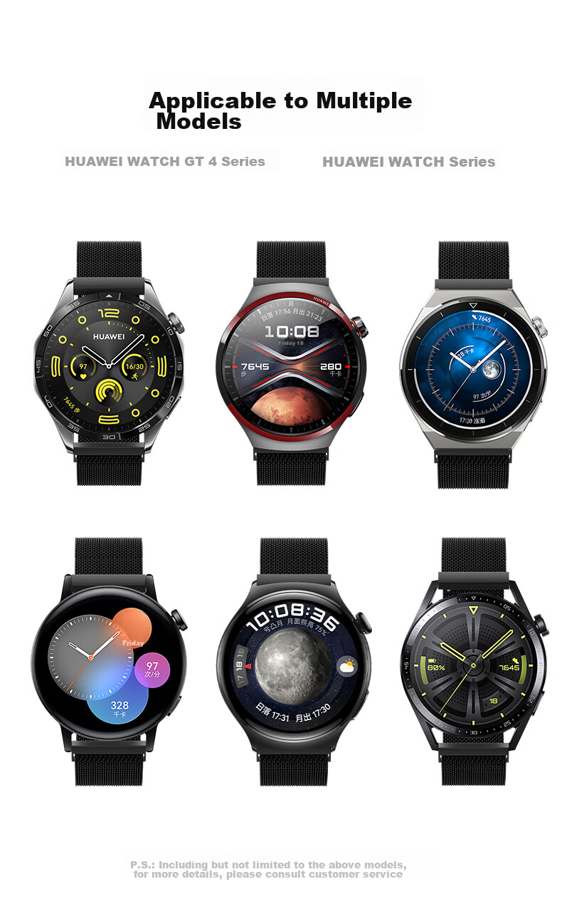 CangHua Compatible with Huawei Watch GT7 Strap, Suitable for GT6Pro/GT5/GT4/GT3/GT2/Watch6/5/4Pro/3/3Pro/Buds, Milanese Metal Magnetic Watch Band, Black 18