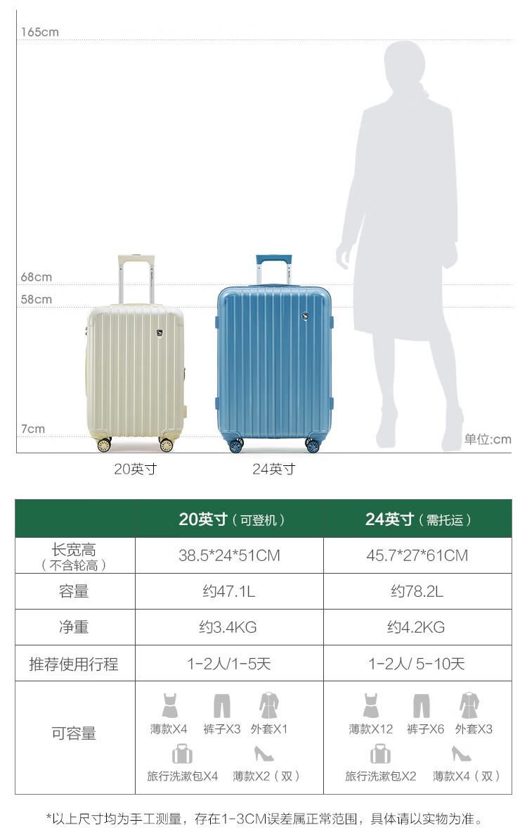 爱华仕行李箱20英寸女小型拉杆箱男登机箱旅行箱可扩展密码箱皮箱珍珠