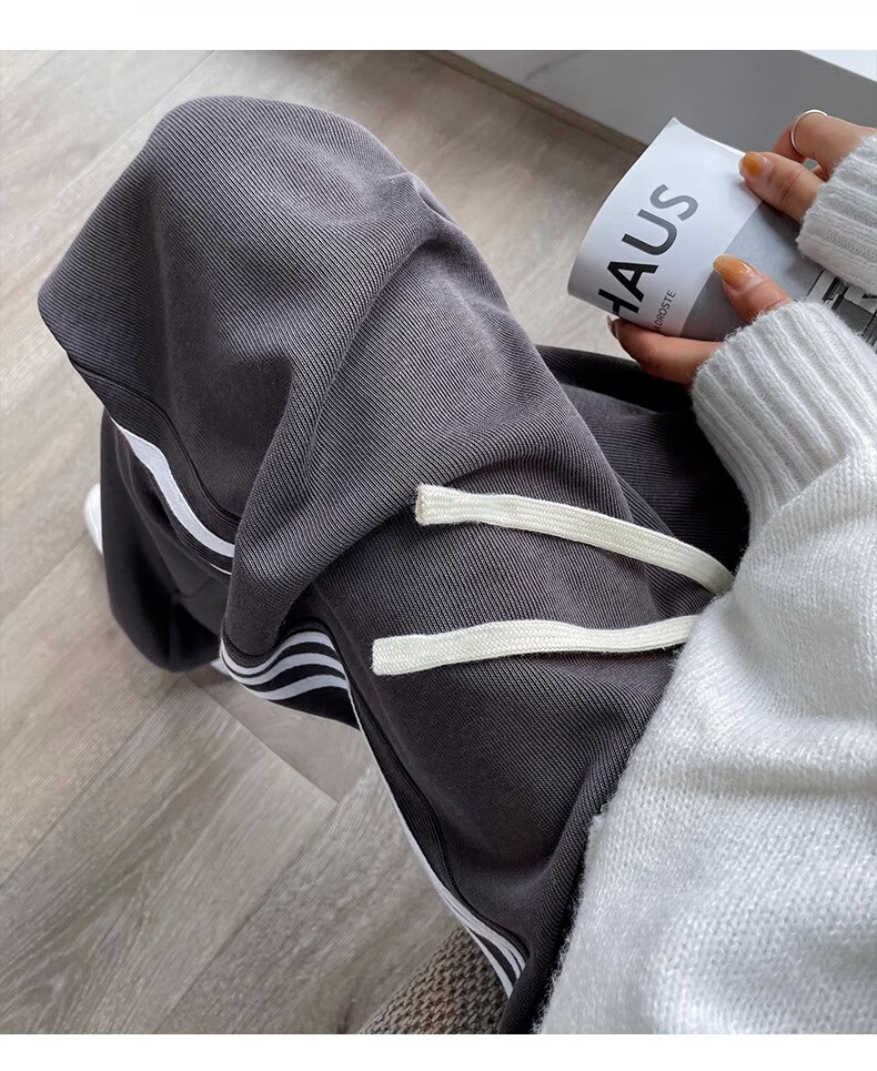 LangSha Women's Leggings with Two-Way Wear, Straight-Leg Three-Stripe Cotton Pants, Autumn Outer Wear, Sports Pants with Elastic Cuffs, Loose High-Waist Drawstring Sweatpants 27