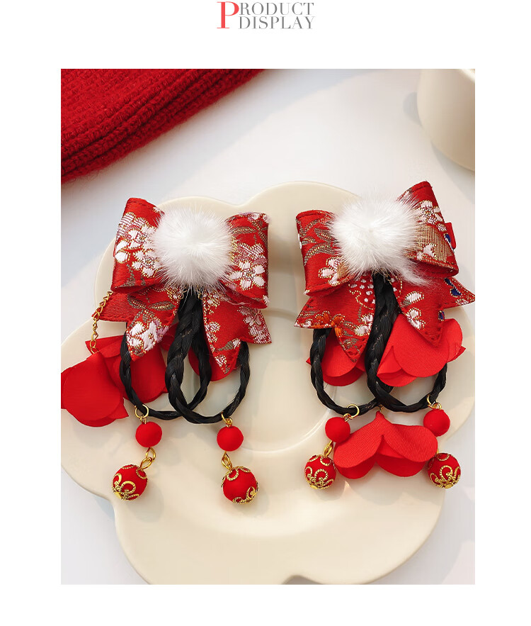 CHIMERA Red 2-Piece Children's Bow Hair Ties, Scrunchies, Ponytail Holders, Hair Bands, Hair Accessories for Girls, New Year Gift 19