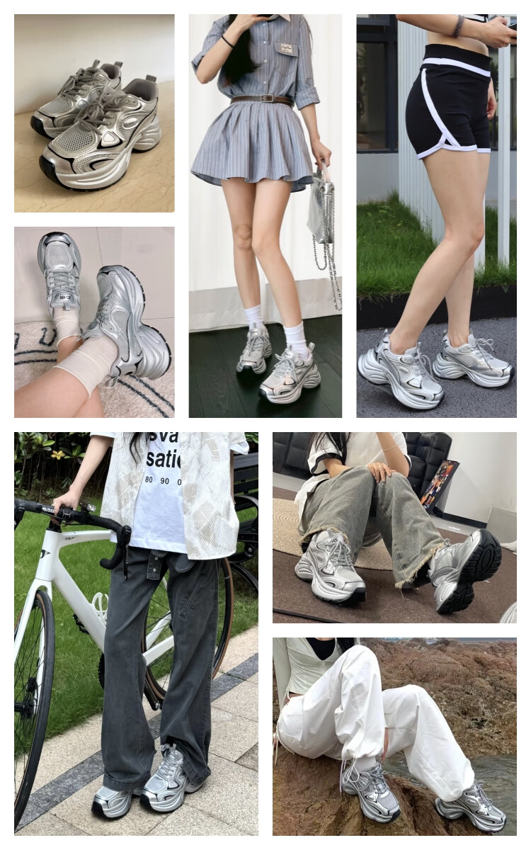 ZHR Dad Shoes for Women, Retro Thick-Soled Casual Shoes, Comfortable Mesh Breathable Sports Shoes for Women, JT07, Silver Gray, Size 37 1