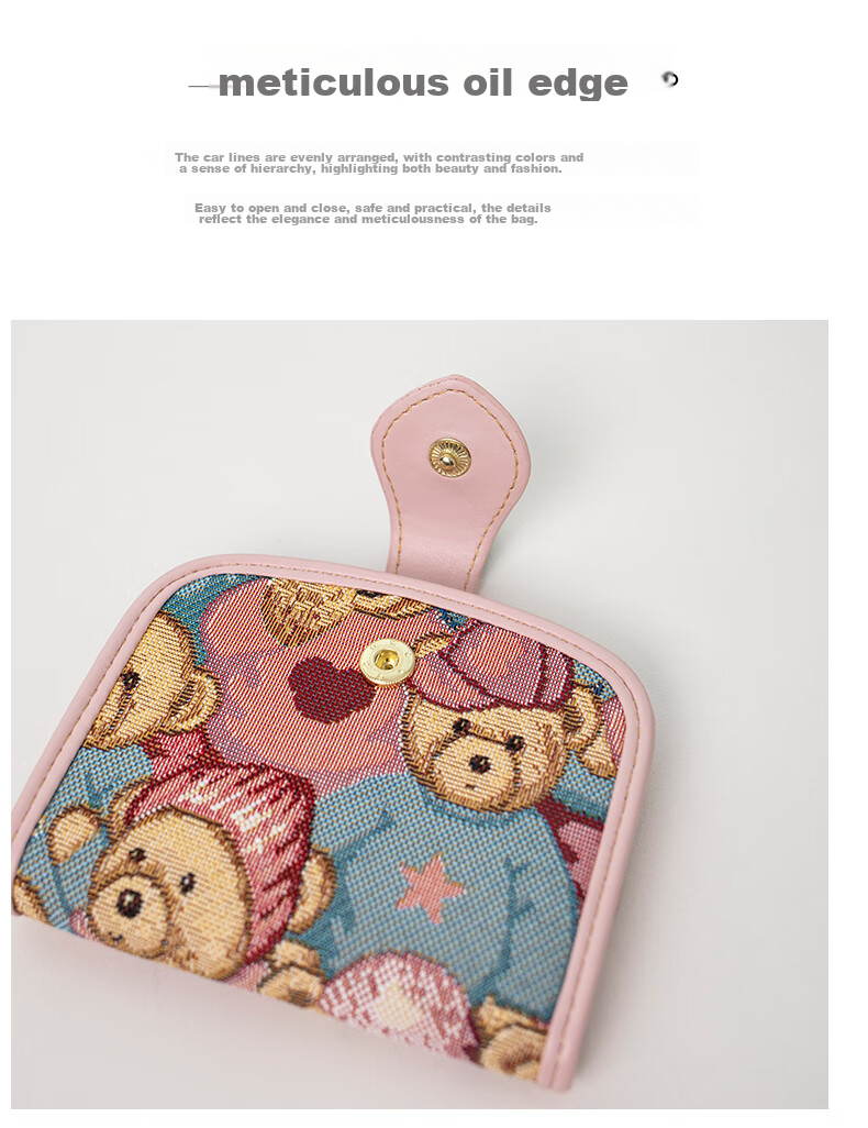 Xiaoxiongyilian Women's Wallet, New Cute Fabric Design, Multifunctional Card Holder, Mini Compact Exquisite Short Coin Purse, Christmas Gift 13