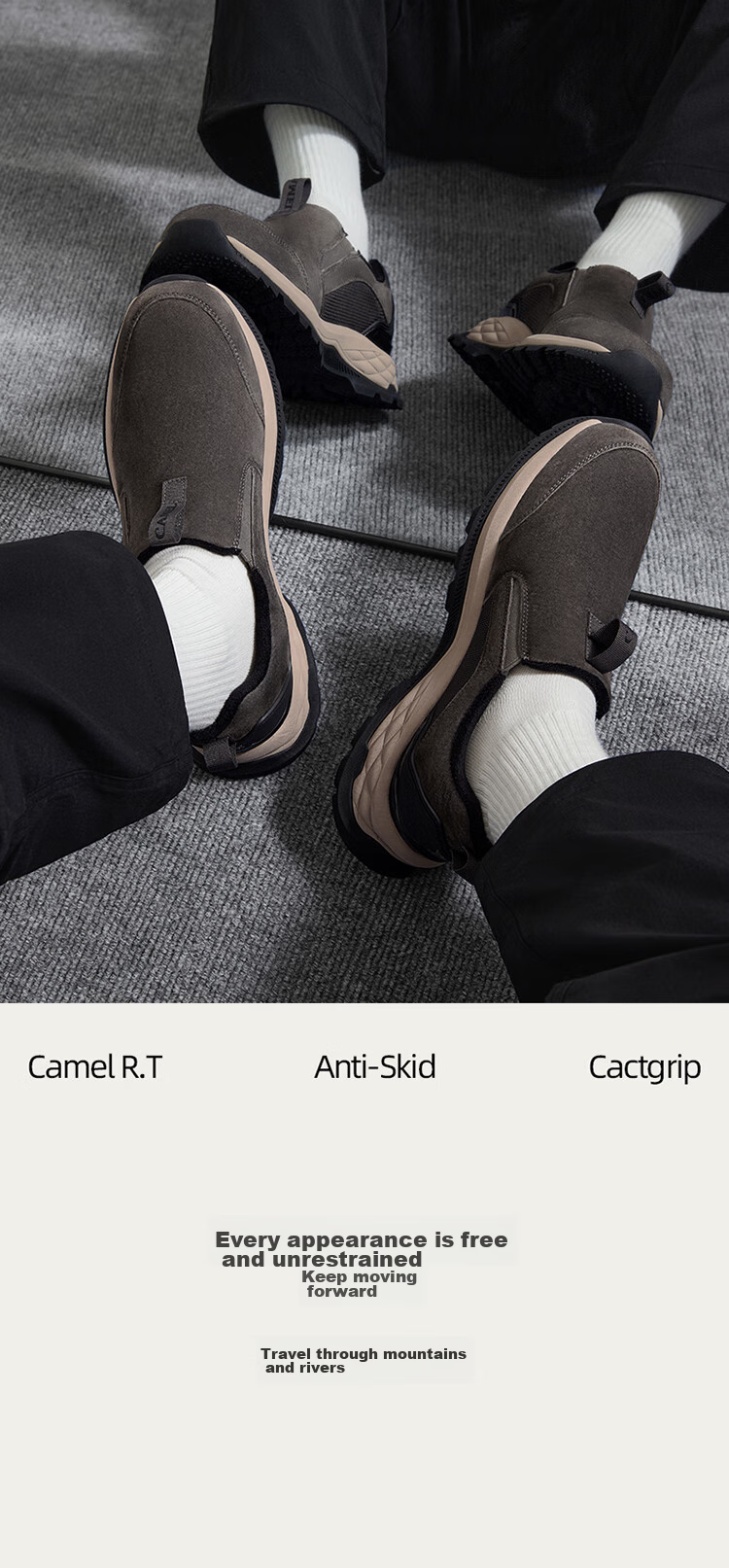 CAMEL Outdoor Casual Shoes, Winter Unisex Footwear, Non-Slip, Impact-Resistant, Wear-Resistant, Fleece-Lined, Warm Slip-On Shoes 5