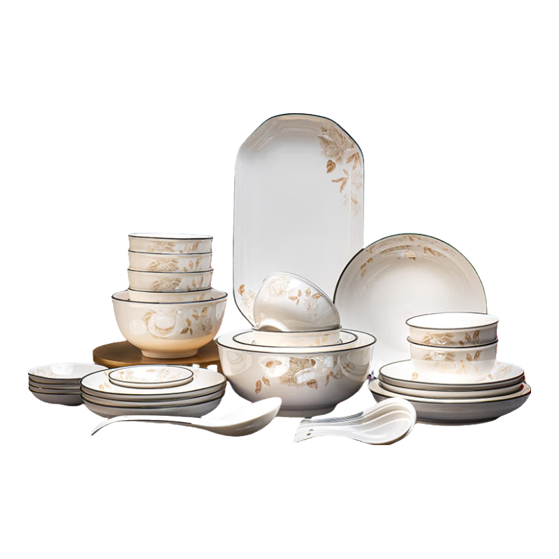 Haoya 72-Piece Bowl And Plate Set, Chinese Jingdezhen Tableware Set, Ceramic Dinnerware Gift Box, Housewarming Gift, Peony Blossom Desig