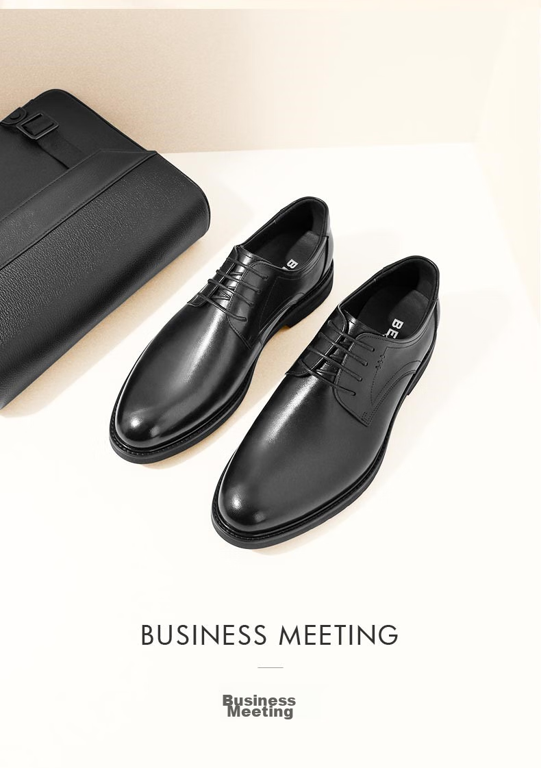 Belle Men's Shoes, Business Leather Shoes, Cowhide Leather, Men's Commuter Work Formal Shoes, Wedding Shoes A0558, Black, Size 40 4