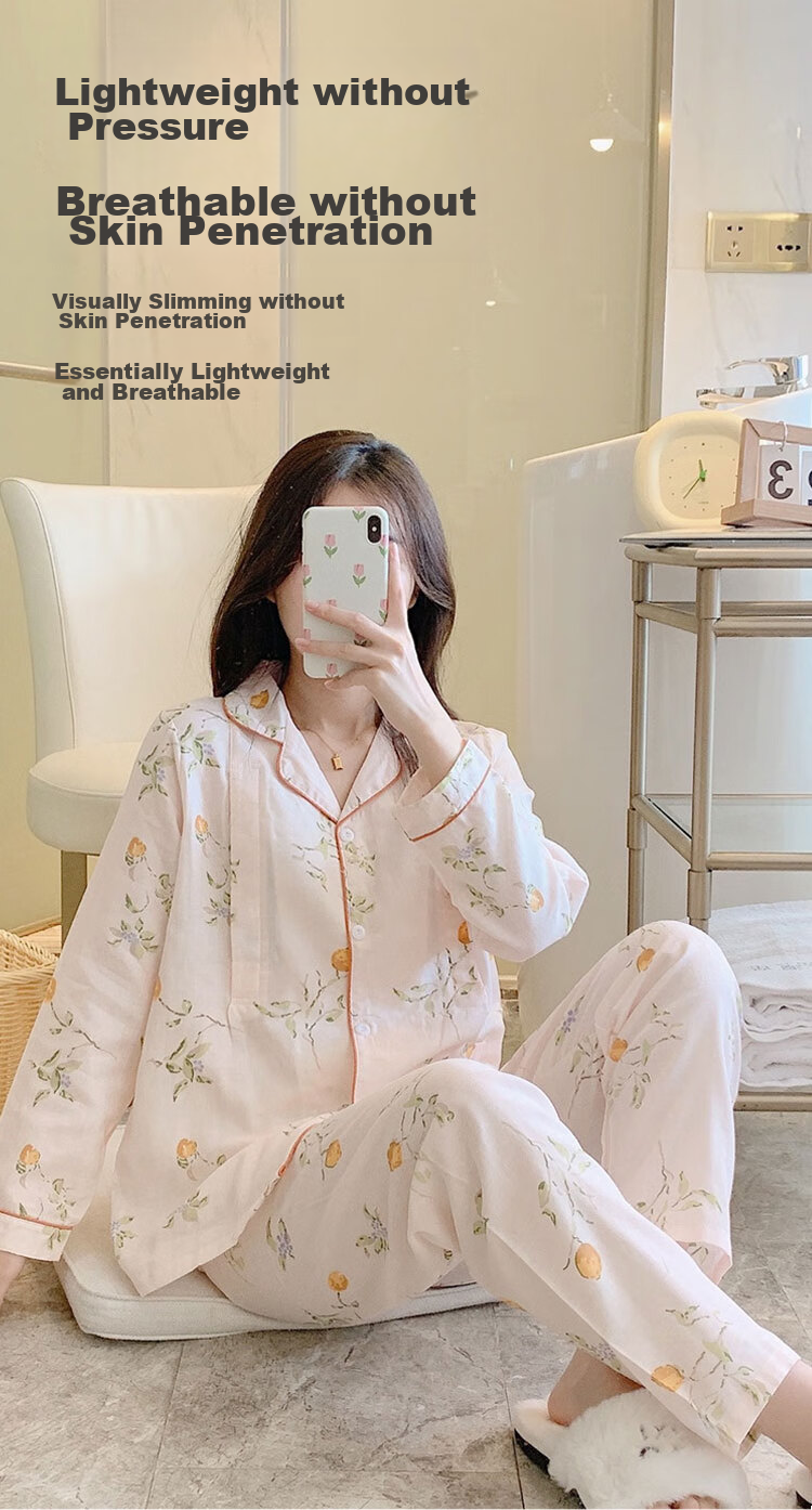 Aibaoshi Maternity Wear, Pure Cotton Gauze, Spring And Summer, Nursing Clothes for Pregnant Women, Breastfeeding Pajamas, Loungewear, Size L, Lemon M347 8