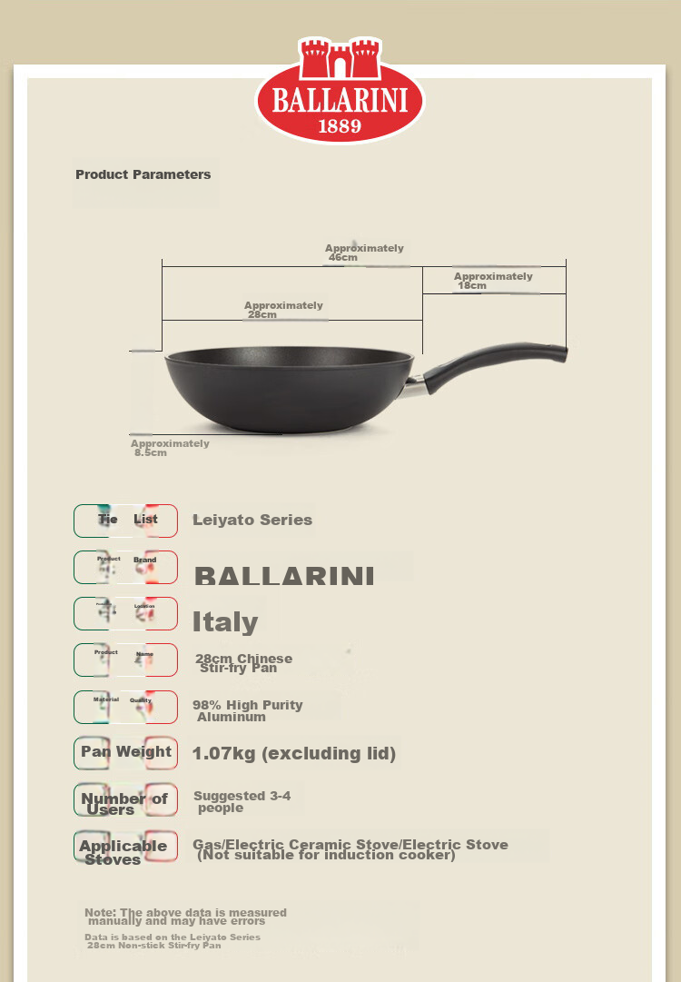 BALLARINI Non-Stick Wok, Imported Stir-Fry Pan, Chinese Cooking Pot, Specially Designed for Gas Stoves, 28cm Leiyato Series 12