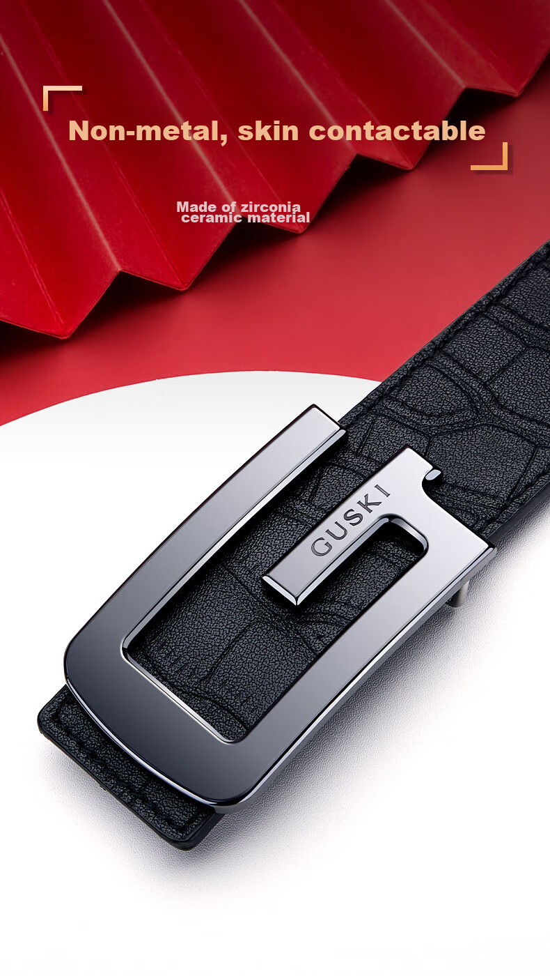 GUSKI Brand Men's Leather Belt with Ceramic Buckle, Business Trouser Belt, Gift Box, Birthday Present for Boyfriend Or Husband 2
