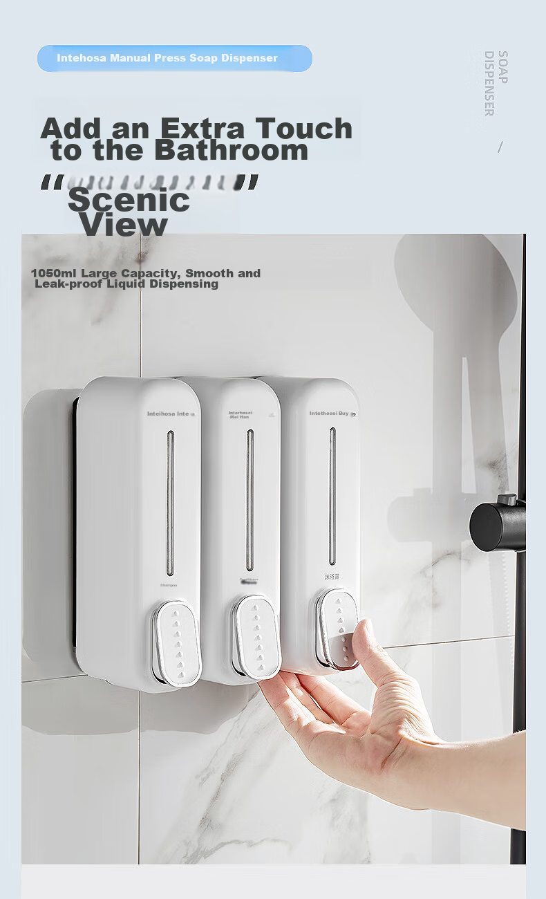 Interhasa! Three-Head Soap Dispenser Wall-Mounted Hand Soap Holder, Hotel Shower Gel Dispenser, Refill Bottle Pump F7020 1