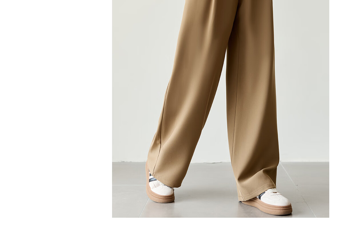 Chushen Women's Casual Pants with Belt Design, High-Waisted Slimming Wide-Leg Commuter Floor-Length Trousers S51X013 11