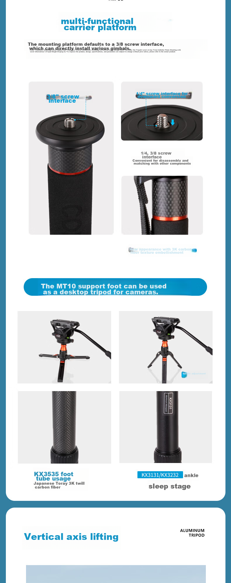 COMAN Carbon Fiber Tripod for DSLR Cameras, Professional Camera Tripod with Hydraulic Damping Ball Head, Photography Tripod KX3535 11