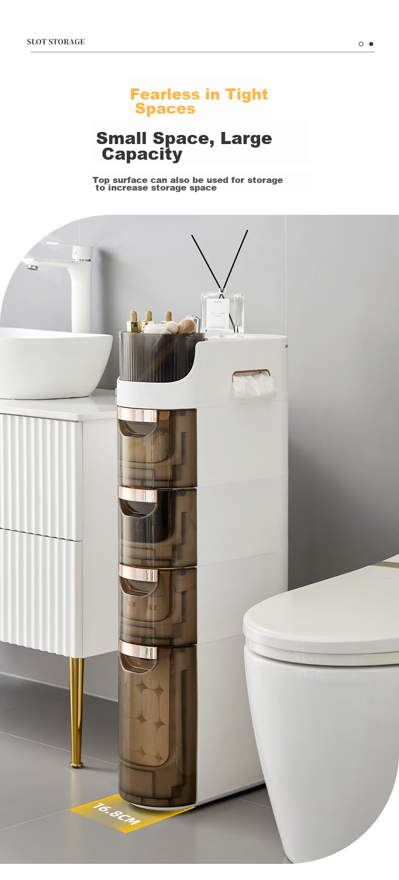 JEKO&JEKO Bathroom Storage Rack, Floor-Standing Gap Organizer Cabinet, No Installation Required, Toilet Side Cabinet, 4 Tiers 2