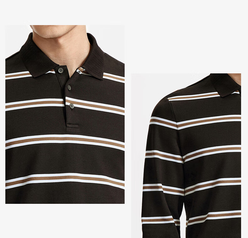 Goldlion High Cotton Content 24 Autumn Winter Comfortable Fashion Business Striped Long Sleeve Polo Shirt Men Brown-57 XXL 5