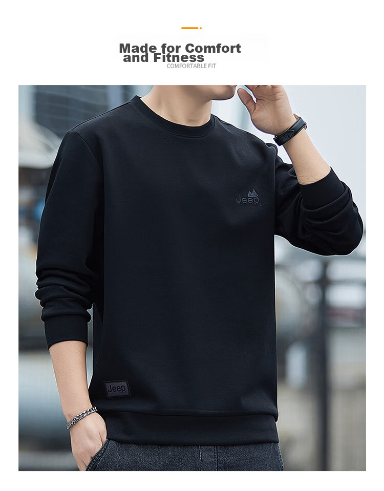 JEEP Sweatshirt for Men, Spring And Autumn Round Neck Long Sleeve T-Shirt, Loose Casual Clothing for Men, Black, XL 11