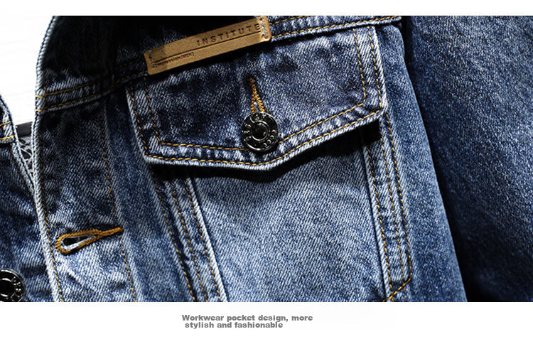 Jeanswest Denim Jacket for Men, 2026 Autumn Korean Style Trendy Loose Versatile Casual Denim Workwear, Black And Gray, Size L 19