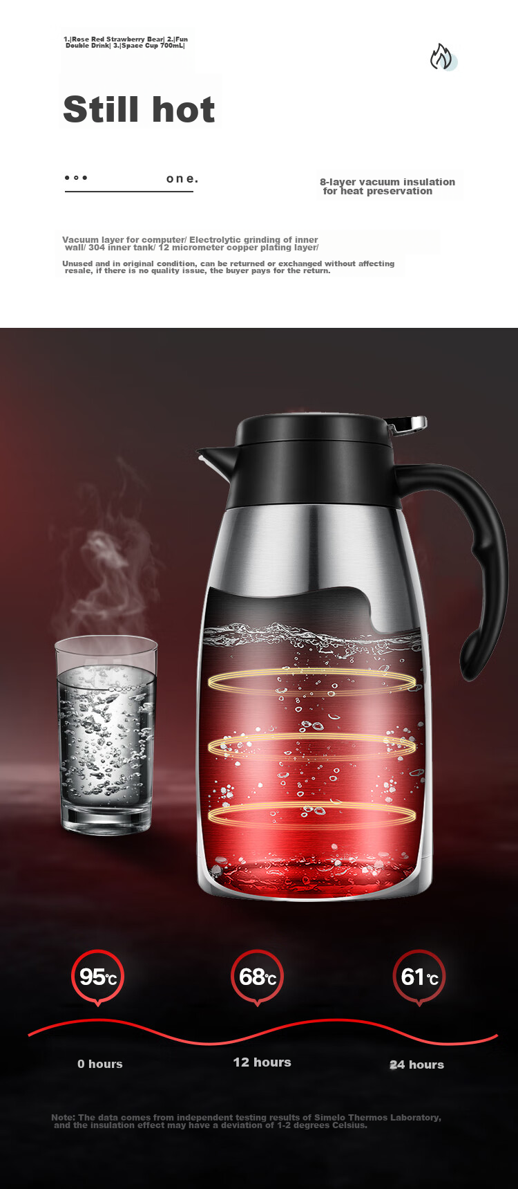 SIMELO Insulated Thermos, Household Use, 304 Stainless Steel Inner Liner, Large Capacity Hot Water Kettle, 2L, Plain Natural Color 4